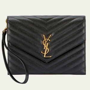 SAINT LAURENT
YSL Monogram Flap Clutch Bag in Grained Leather